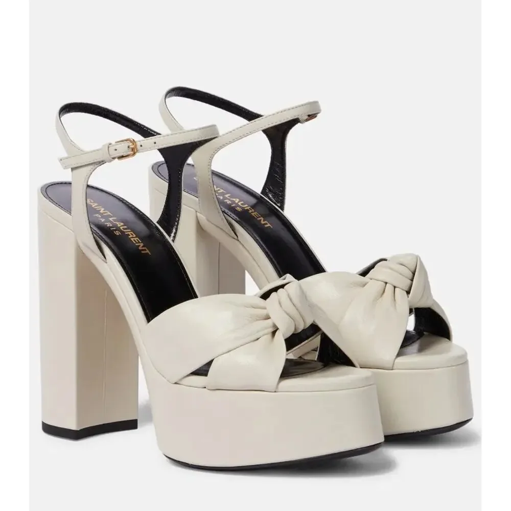 NWB Saint Laurent Bianca 125 Leather Platform Sandals Pearl Womens Size 41